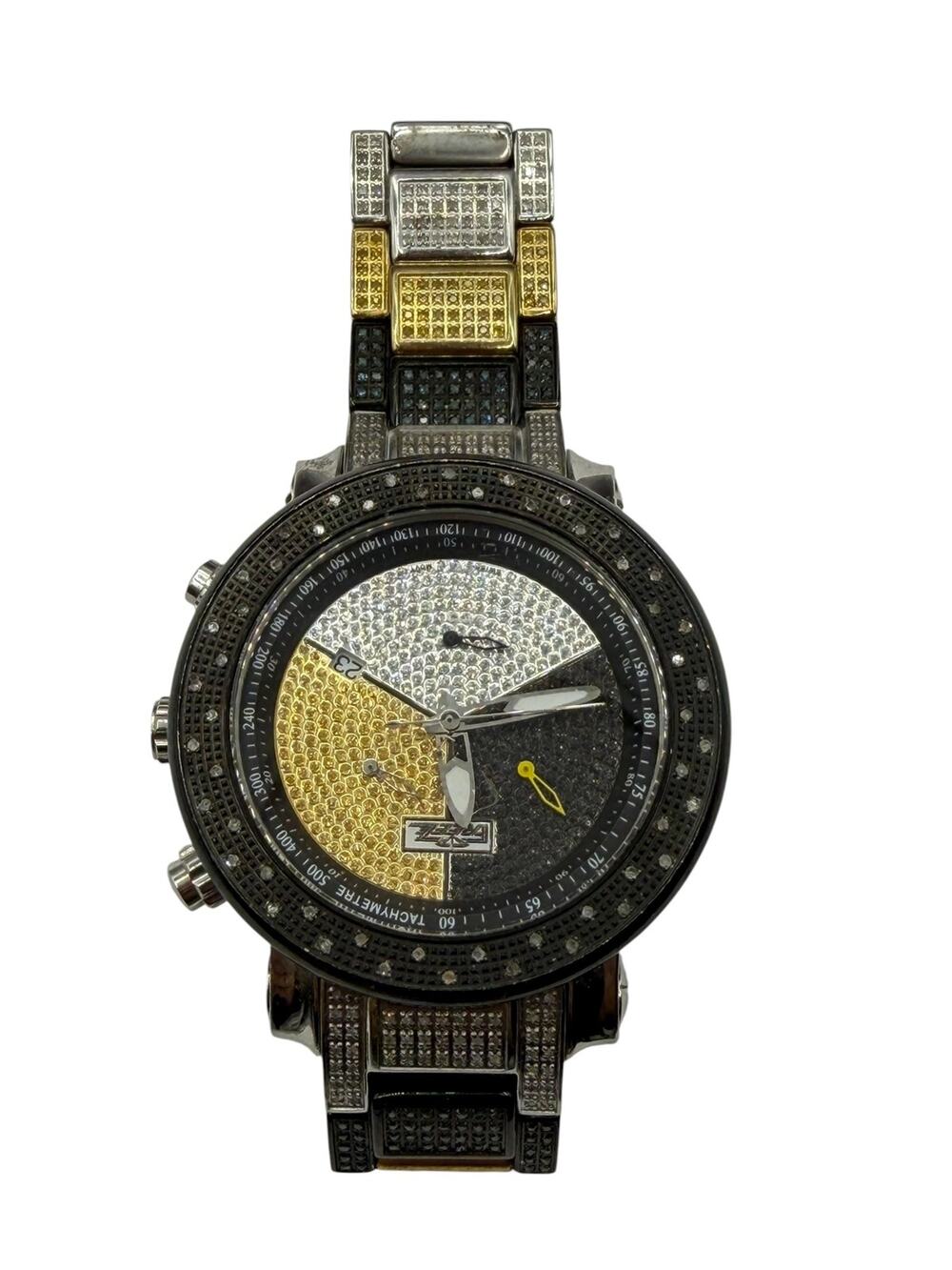 FREEZE Chronograph Diamond-Set Watch Yellow Gold Black Pave Dial Stainless Steel